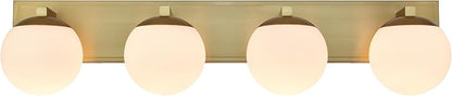 Gold Bathroom Vanity Light Fixtures, 4-Light Globe Bathroom Lighting Fixtures Over Mirror, Modern Wall Lights for Living Room, Long Backplate, Standard E26 Base, Aged Brass