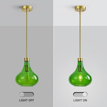 Modern Glass Pendant Light 9.44 in Green Glass Shade Gold Farmhouse Island Pendant Lights for Kitchen Pendant Lighting Over Sink Bedroom Dining Room