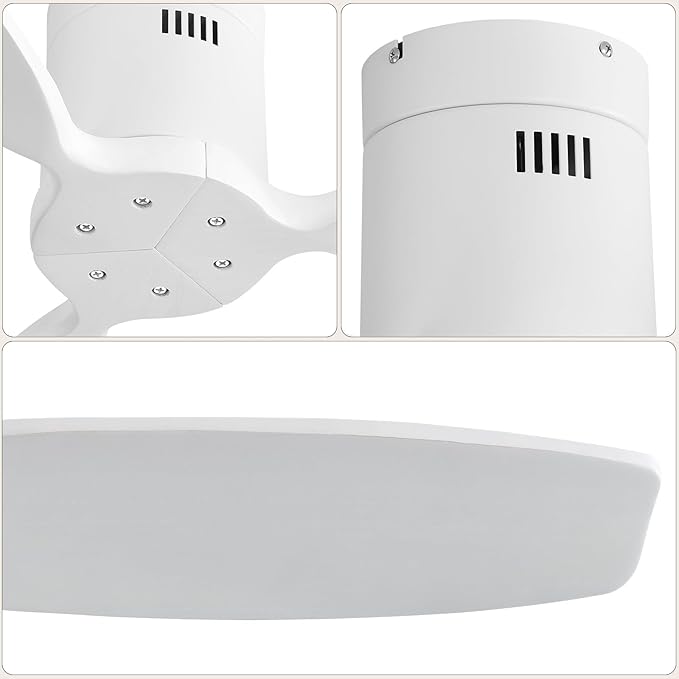 Sofucor 52 Inch Smart Ceiling Fan Without Light Flush Mount Solid Wood Ceiling Fan with Alexa/Google/APP/Remote Control-Modern Outdoor Ceiling Fans No Light for Bedroom/Patio/Indoor, White
