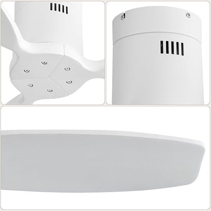 Sofucor 52 Inch Smart Ceiling Fan Without Light Flush Mount Solid Wood Ceiling Fan with Alexa/Google/APP/Remote Control-Modern Outdoor Ceiling Fans No Light for Bedroom/Patio/Indoor, White