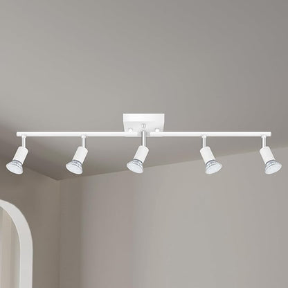 BoostArea 5 Light Track Lighting Fixtures Ceiling, Matte White Kichen Track Lighting, Rotatable Light Heads, Adjustable Modern Directional Ceiling Light for Kitchen,No Bulbs