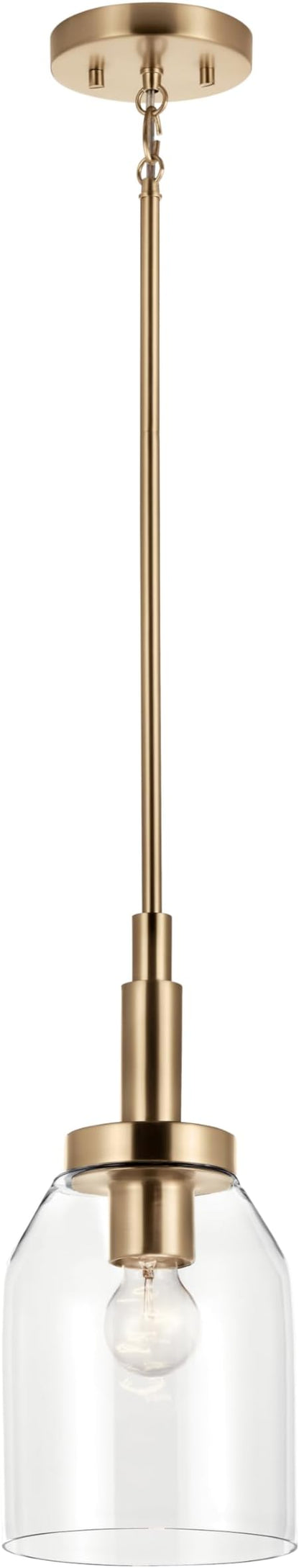 Kichler Madden 1-Light Mini Pendant Light Fixture with Clear Glass Shade in Champagne Bronze, Sloped Ceiling Compatible for Kitchen Island Hanging Lighting (15" x 7 "), 52725CPZ