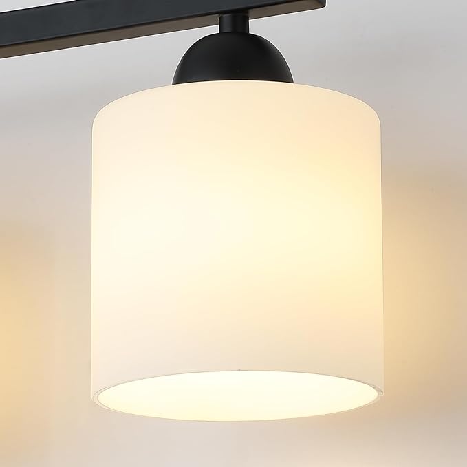 Mecgirn Milk Glass Vanity Lights for Bathroom, 3 Light Matte Black Bathroom Light Fixtures Over Mirror, Ceramic E26 Sockets Wall Mounted