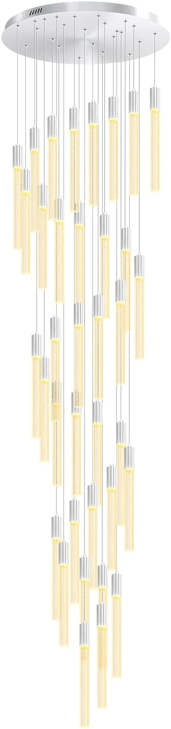 200" Extra Long Crystal Chandelier High Ceiling Lighting 36-Lights Modern Bubble Pendant Light Dimmable LED Staircase Foyer Entryway Villa Loft Duplex Hall Hotel Lobby Tall Ceiling Pendant Fixture