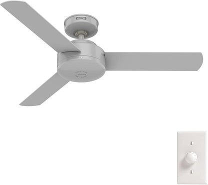Hunter 44 inch Indoor Ceiling Fan No Light - Modern Ceiling Fan without Light, 3 Blades, Standard Mount, For Bedroom, Living Room, or Kitchen, Wall Control - Presto 52384, Dove Grey