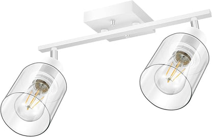 BoostArea White LED 2 Light Track Lighting Kit, 2 Way Ceiling Spot Lighting with Glass Lampshade, Flexibly Rotatable Light Head for Kitchen, Living Room, Bedroom, Bulb Not Included