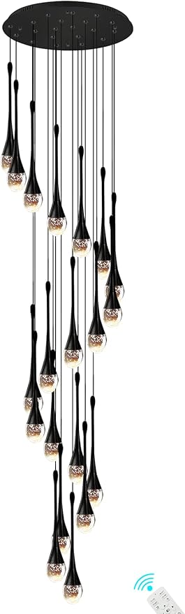 ykolupty 138'' Modern Chandelier,20-Lights Black Modern Pendant Light Fixture Staircase Large Chandelier Lobby Living Room Bedroom Foyer High Ceiling Chandelier