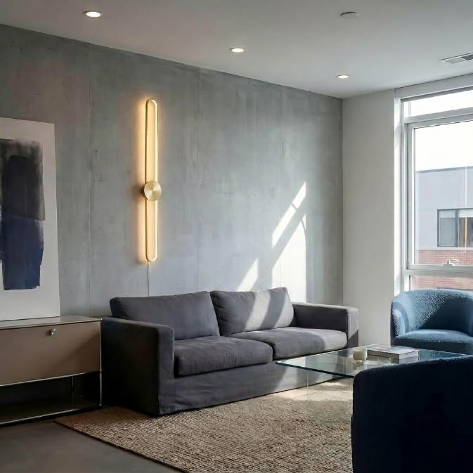 Modern Wall Sconce Dimmable 3000K/4000K/6000K LED Wall Light Fixture, Hardwired Wall Lamp for Living Room, Dining Room, Bedroom, Hallway, Lobby, Entryway (Brushed Gold, 43.3inch/H110cm)