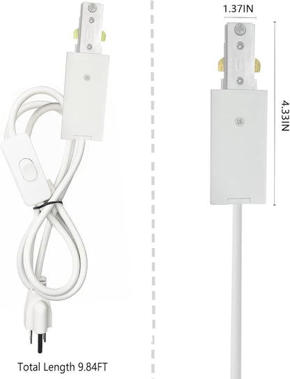 White Track Lighting Live End Cord Kit, 9.84FT H Track Live End Feed Connector, Suitable for H Type Single Circuit 3-Wire-1 Track Lighting Systems