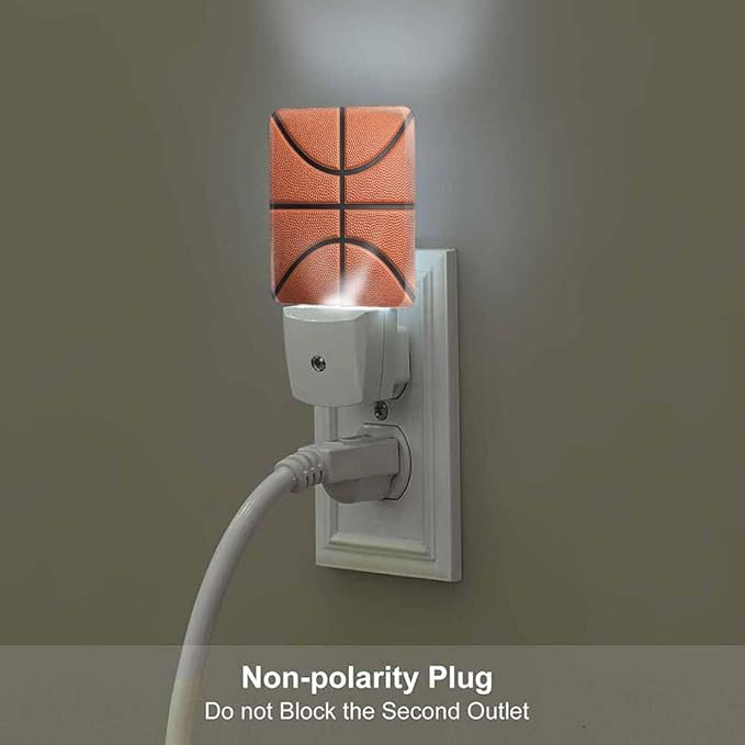 Basketball Background Night Lights Plug into Wall Highly Detailed Texture Night Light with Dusk to Dawn Sensor for Home Bedroom Bathroom Living Room 0.5W Sleep-Friendly
