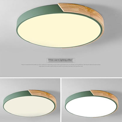 LED Ceiling Light Fixture,10 Inch Modern Wood Recessed Ceiling Lights,3000K-6000K Dimmable Light,12W Green Close to Ceiling Lighting Flush Mount for Bedroom Living Room