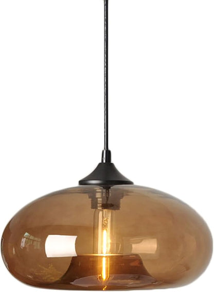 11" Industrial Vintage Colorful Glass Pendant Lighting 1-Light Farmhouse Loft Bar Ceiling Hanging Lamp Kitchen Island Dining Room Bedroom Chandelier (Brown)