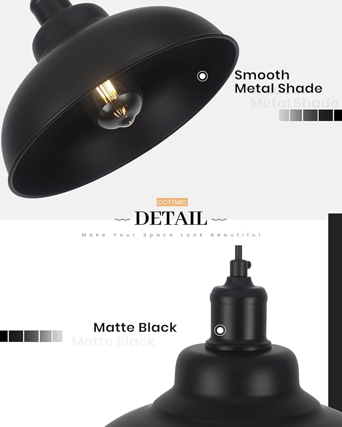 Matte Black Pendant Light, Farmhouse Pendant Lighting, 11.4in Farmhouse Pendant Lights Kitchen Island, Adjustable Height, 2 Light Industrial Pendant Light Fixtures for Dining Room, Sink, Bar