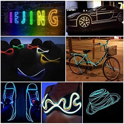 Searik EL Wire Fluorescent Green Lights 16.4ft/5m, Portable EL Wire Glowing Battery Powered Neon Rope Lights LED Strips for Halloween Decorations Party Favor Festival Car DIY Clothes Decor