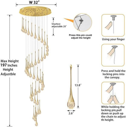 ykolupty H197 Foyer Chandeliers for high Ceiling Luxury Hanging Lights High Ceiling Pendant Lighting for Living Room Staircase Dimmable 2700K-6000K