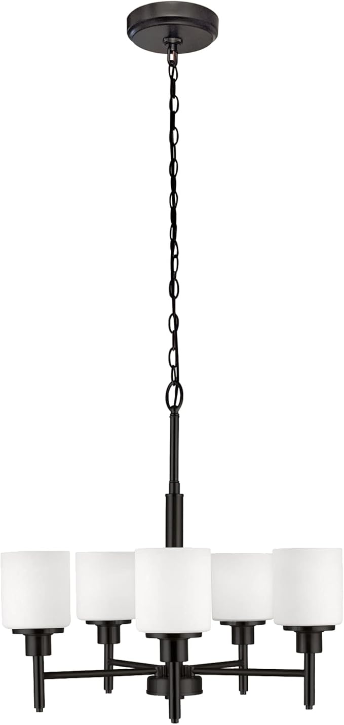 Design House 556639-BLK Aubrey Transitional 5-Light Indoor Chandelier Dimmable Frosted Glass for Entryway Dining Room Foyer, Matte Black