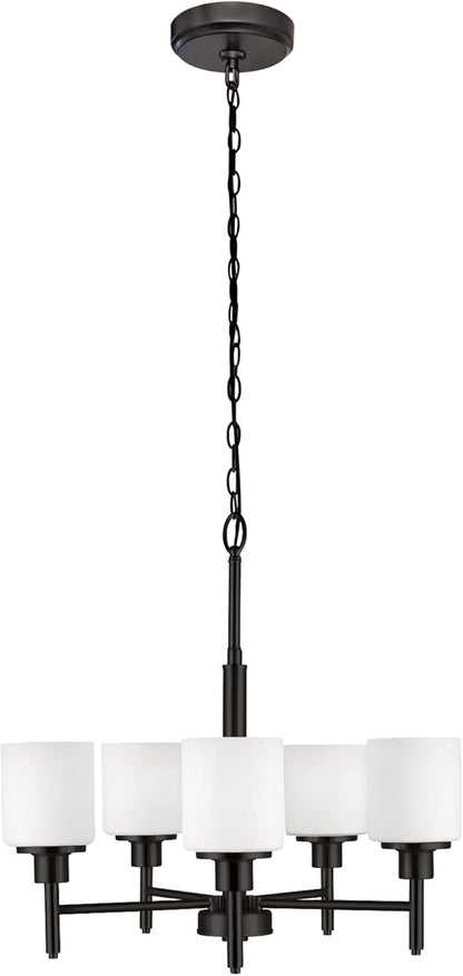 Design House 556639-BLK Aubrey Transitional 5-Light Indoor Chandelier Dimmable Frosted Glass for Entryway Dining Room Foyer, Matte Black