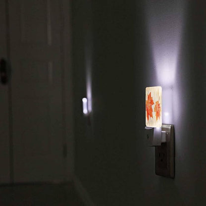 LED Night Light Plug into Wall with Dusk to Dawn Light Sensor White Energy Efficient Orange Watercolor Autumn Maple Leaves Nightlight for Bedroom Bathroom Hallway Living Room Kitchen