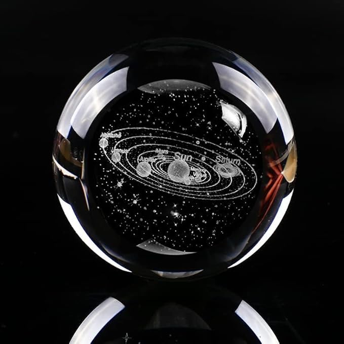Qianwei 3D Solar System Crystal Ball - 7pcs Space Science Astronomy Gifts Decor Glass Figurines Statue Stuff Planet Lamp for Room Decorations Keepsake Paperweight