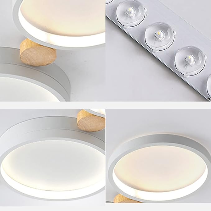 3-Lights LED Ceiling Light Fixture,22 Inch Modern Ceiling Lights Flush Mount Wooden 20W Dimmable Chandelier for Living Room Bedroom Kitchen,3000K/4000K/6000K Temperatures Selectable White