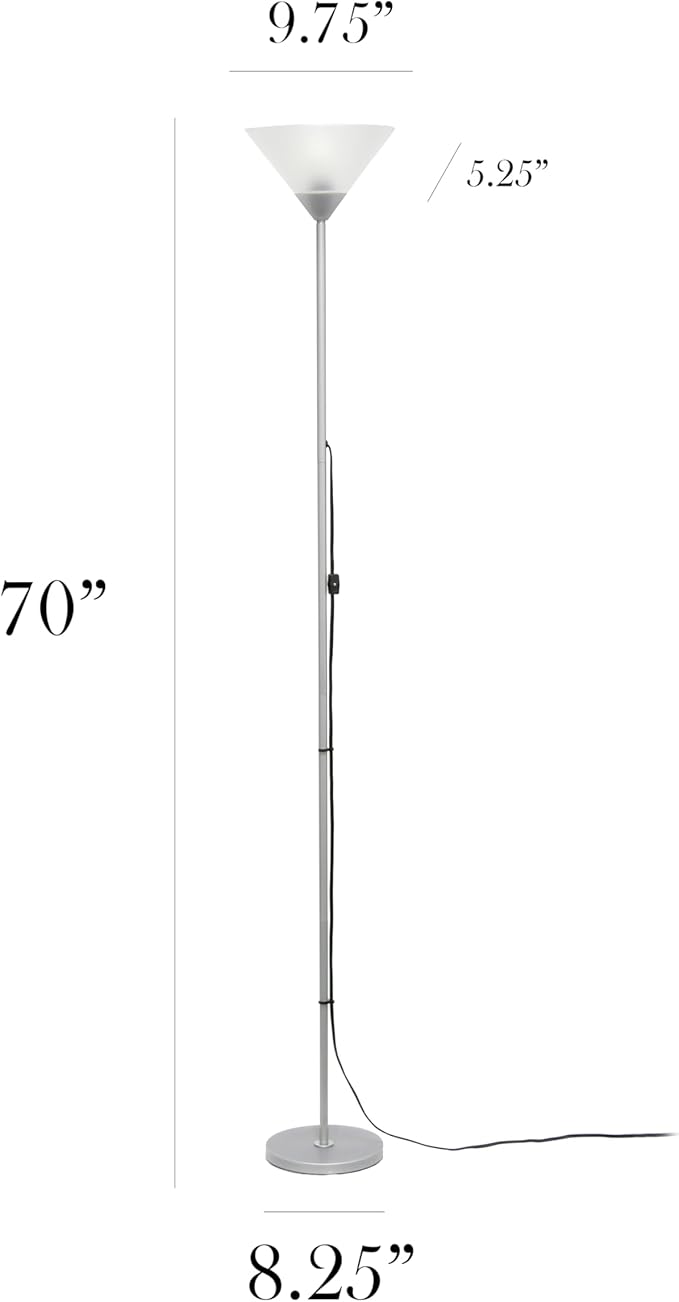 Simple Designs LF1052-SLV 70" Contemporary Classic Metal Uplight Floor Lamp, for Ambient Lighting, Living Room, Bedroom, Silver