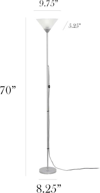 Simple Designs LF1052-SLV 70" Contemporary Classic Metal Uplight Floor Lamp, for Ambient Lighting, Living Room, Bedroom, Silver