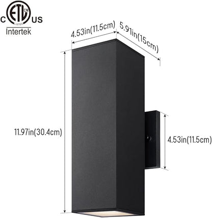 mirrea Modern Outdoor Porch Light Patio Light in 2 Lights with Aluminum Rectangular Tube and Tempered Glass Cover Waterproof Wall Sconce 6 Pack (Matte Black)
