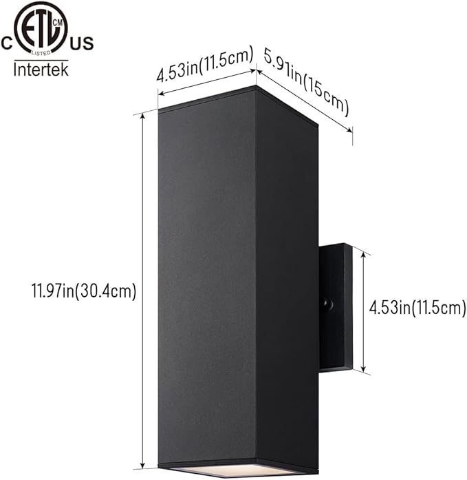 mirrea Modern Outdoor Porch Light Patio Light in 2 Lights with Aluminum Rectangular Tube and Tempered Glass Cover Waterproof Wall Sconce 4 Pack (Matte Black)