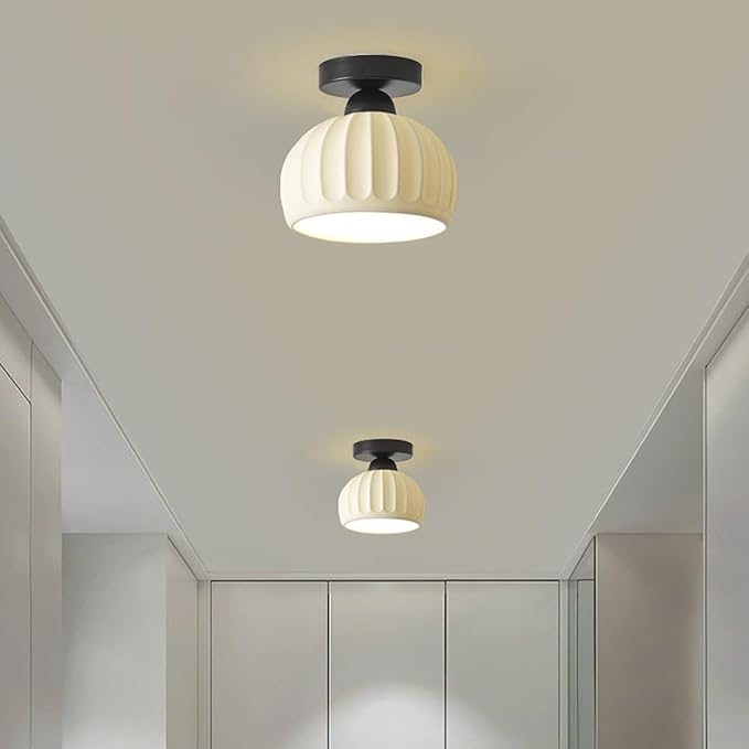Semi Flush Mount Ceramic Ceiling Light，Easy to Install Hallway Farmhouse Light，Small Ceiling Light for Bedroom，Dining Room，Kitchen，Entryway Porch Foyer，with E26 Base