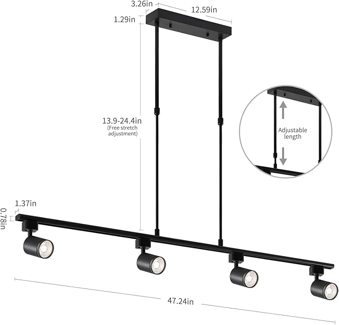 4-Pack Adjustable LED Track Lighting System - Black Ceiling Mount Spotlights with 360° Rotation for Kitchen, Bathroom, Dining Room & Hallway, Easy Install Modern Home Lighting Fixtures