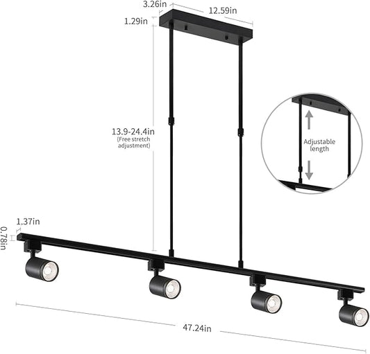 4-Pack Adjustable LED Track Lighting System - Black Ceiling Mount Spotlights with 360° Rotation for Kitchen, Bathroom, Dining Room & Hallway, Easy Install Modern Home Lighting Fixtures