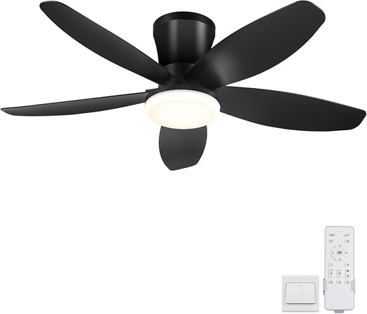 Surtime Ceiling Fans with Lights-36 Low Profile Ceiling Fan with Light and Remote Control,Flush Mount,DC Reversible,LED Dimmable Blakc Ceiling Fans for Bedroom,Indoor/Outdoor Patio Use
