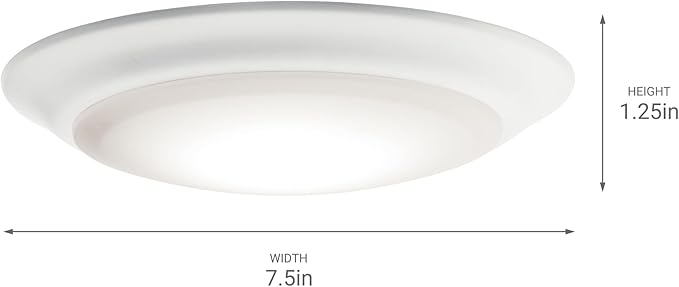 Kichler Gen I LED Downlight, 7.5" Ceiling Flush Mount Interior Dimmable Light, 2700K, (7.5" x 1.5"), White, 43846WHLED27