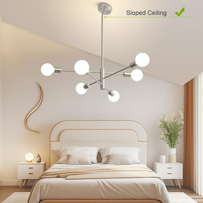 Sputnik Chandelier Modern Brushed Nickel Chandeliers 6-Light Mid Century Ceiling Lighting Fixture for Living Room, Kitchen, Bedroom, Dining Room, and Farmhouse (6-Light)