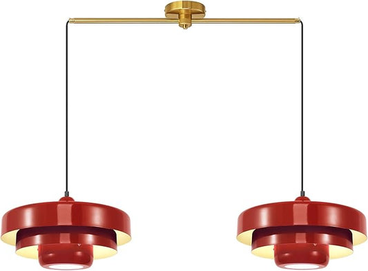 Industrial Red Pendant Light, 2-Light Vintage Chandelier, Mid Century Modern Ceiling Light Adjustable Hanging Lights for Kitchen Island, Bar, Dining Room