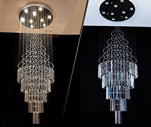 7PM Luxury Crystal Chandelier, 18-Lights Foyer Chandelier for High Ceilings Modern Round Raindrop Ceiling Light Fixture Flush Mount for Staircase Foyer Hotel W32 X H83