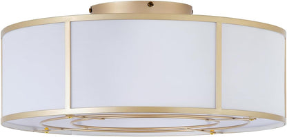 Low Profile Ceiling Fans with Lights, 20" Flush Mount Ceiling Fan with Light, Gold and White Boho Bladeless with 6 Speeds Remote Control for Bedroom, Nursery, Living Room