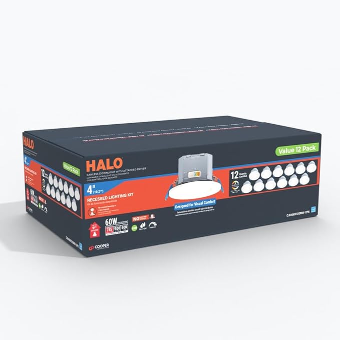 HALO CJB 4 inch 5CCT Canless Recessed Integrated LED Downlight with Attached JBOX 12 Pack