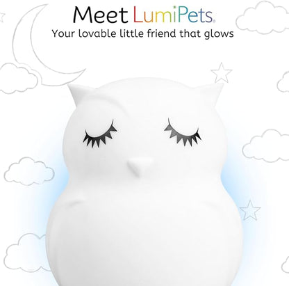 Lumipets Remote Control Silicone Night Light for Kids - Owl Design with 9 Soft Colors & Sleep Timer - Rechargeable, Battery-Operated Lamp for Bedroom | Baby Nursery, Toddler, Girls, Boys