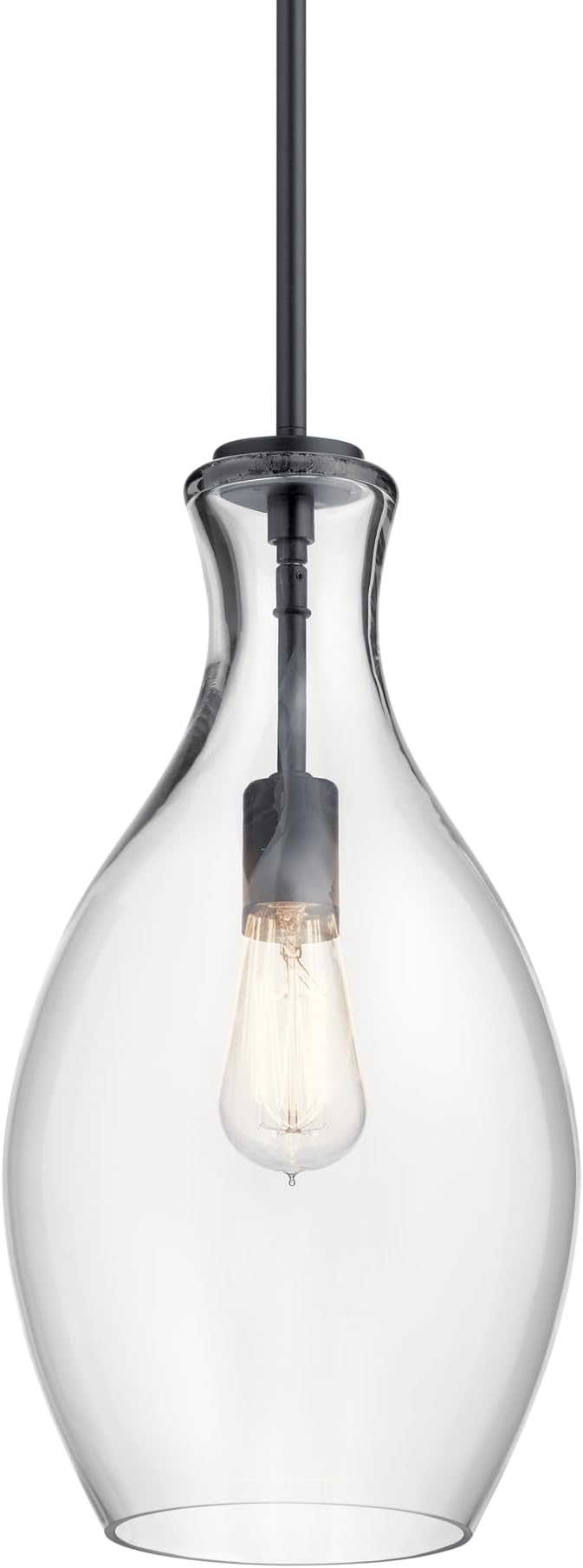 Kichler Everly Single Pendant Light Fixture, 1-Light 100 Watts Hanging Kitchen Island Light with Clear Glass Shade in Black for Dining Room (8.75" x 17.75"), 42047BK