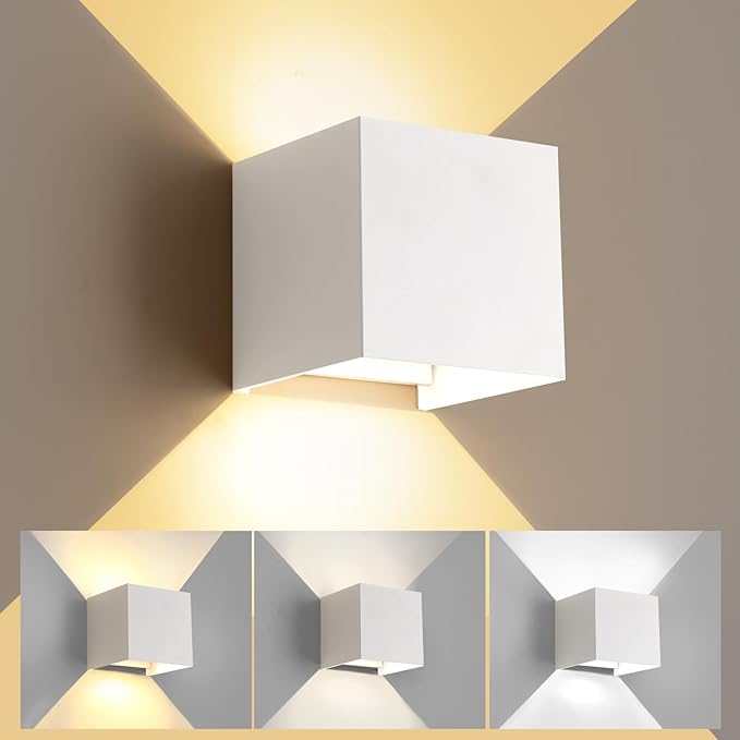 20W LED Outdoor Wall Lights Exterior/Interior,3 Colors Adjustable Wall Sconce,Modern Square Aluminum Wall Light,Up and Down Outdoor Lighting Fixtures,IP65 Waterproof Porch Light, ETL Listed,White