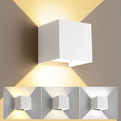20W LED Outdoor Wall Lights Exterior/Interior,3 Colors Adjustable Wall Sconce,Modern Square Aluminum Wall Light,Up and Down Outdoor Lighting Fixtures,IP65 Waterproof Porch Light, ETL Listed,White