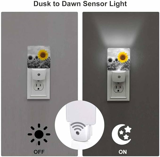 Sunflower Night Light Flowering Plant Leaves LED Night Lights Plug into Wall for Stairway Hallway Bedroom 0.5W Nightlight