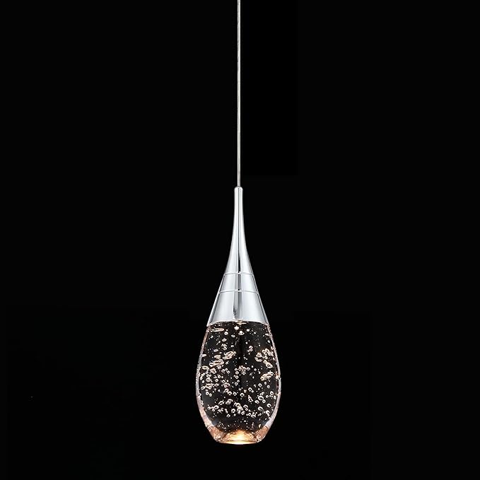 JoollySun Mini Crystal Pendant Light: 1-Light Teardrop Dimmable 3-Color(3000K-6000K) LED Pendant for Kitchen Island Bathroom - Polished Chrome