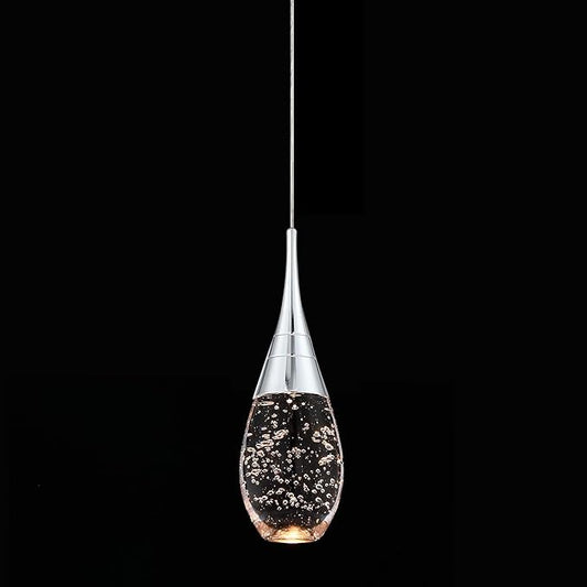 JoollySun Mini Crystal Pendant Light: 1-Light Teardrop Dimmable 3-Color(3000K-6000K) LED Pendant for Kitchen Island Bathroom - Polished Chrome