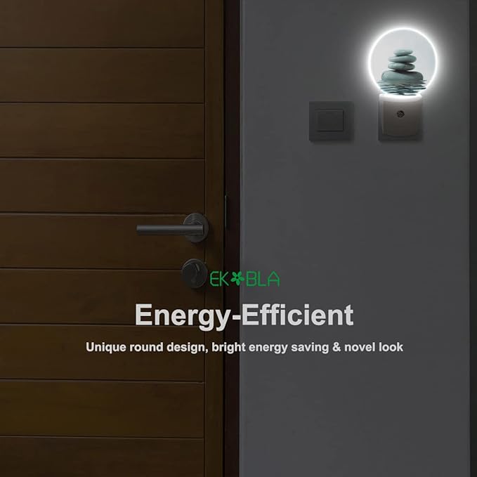 EKOBLA Zen Stone Plug-in LED Night Light, Oriental Spa Style, Dusk to Dawn Sensor, Warm White Soft Glow, Minimalist Home Decor, Housewarming Gifts for Bathroom Bedroom