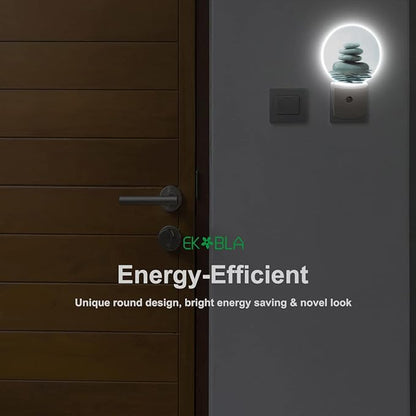 EKOBLA Zen Stone Plug-in LED Night Light, Oriental Spa Style, Dusk to Dawn Sensor, Warm White Soft Glow, Minimalist Home Decor, Housewarming Gifts for Bathroom Bedroom