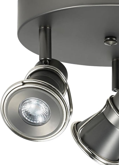 3-Light Dimmable LED Ceiling Spotlight, Industrial Gunmetal Finish Round Flush Mount Ceiling Light Fixture, Adjustable Heads with Directional Track Lighting (LED Bulbs Included)