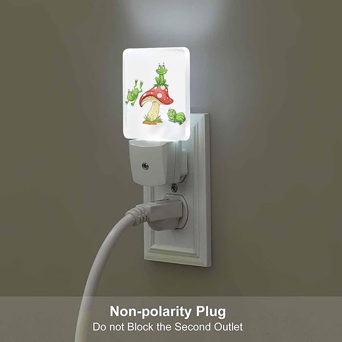 LED Night Light,3 Frogs On Mushroom LED Night Light Plug into Wall with Dusk to Dawn Light Sensor White Energy Efficient Nightlight for Bedroom Bathroom Hallway Living Room Kitchen