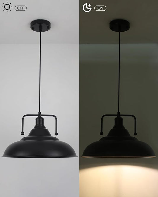 Black Pendant Light 15.7 Inch 1-Light,Large Pendant Lights for Kitchen Island,Industrial Farmhouse Pendant Light for Dinning Room Hallway Barn